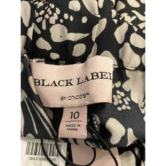 Chico's Black Label Pants Size 10 Silk Blend Elastic Waist NWT Black Beige